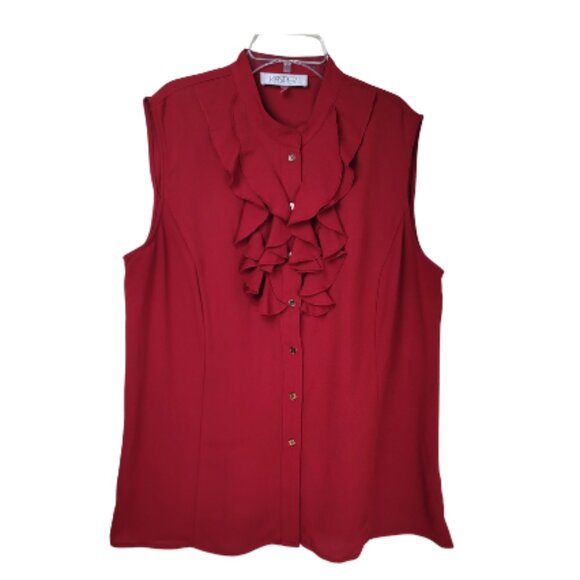 Kasper Mandarin Collar Ruffle Front Blouse - Picture 1 of 12